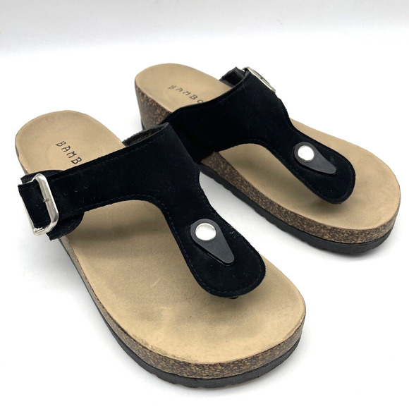Bamboo Black Faux Suede Platform Thong Flip Flop Sandals Women's Size 7.5 38 - Picture 3 of 16